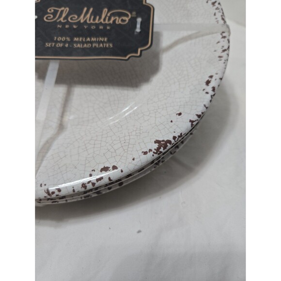 IL MULINO Rustic Crackle Salad Plates Heavyweight Ivory Melamine Set of 4 NWT - Picture 3 of 5
